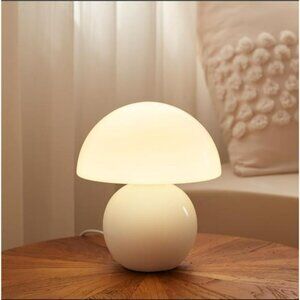 White Mushroom Table Lamp Glass Bedside Light Small Modern Nightstand Lamp